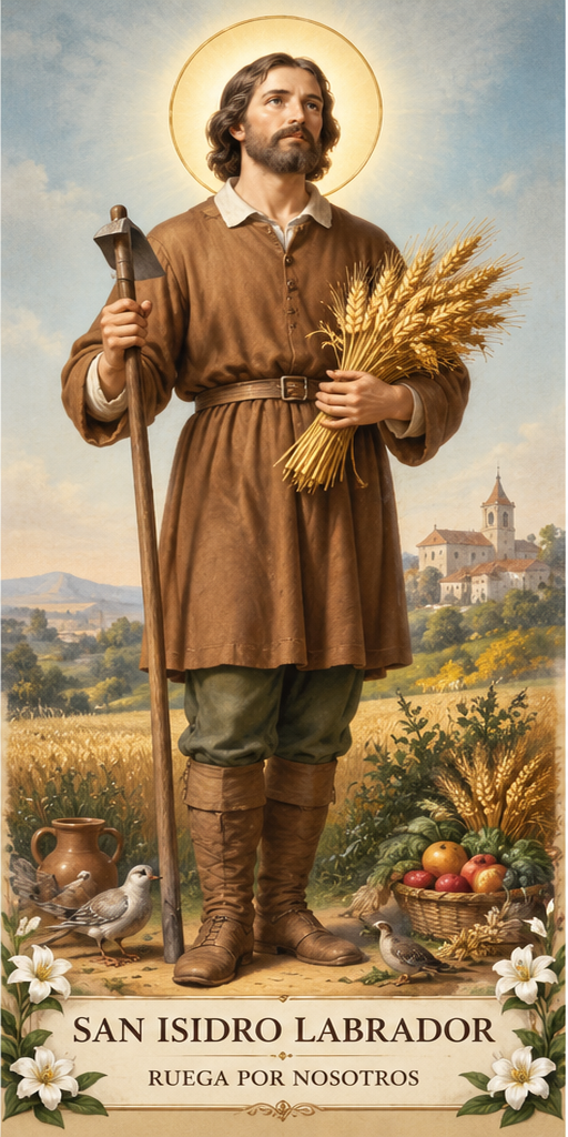San Isidro Labrador en imagen devocional para la novena